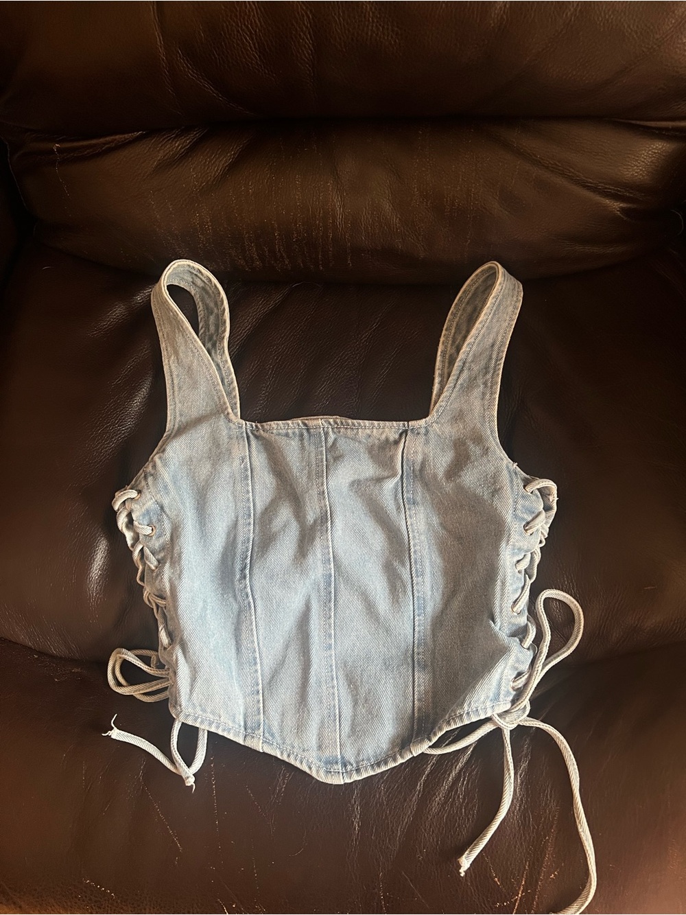 Peppermayo Light Wash Denim Lace-Up Corset Top